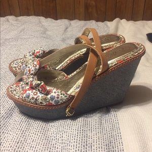 Anthropologie floral wedges, excellent condition.
